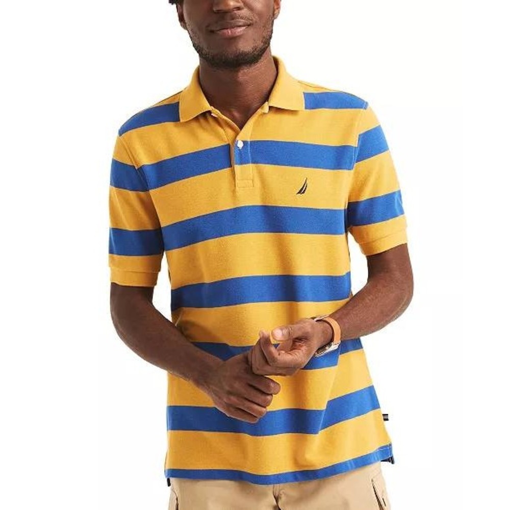 Nautica Mens Performance Deck Polo Shirt XL Goldstar Blue Striped‎ K46101 NEW